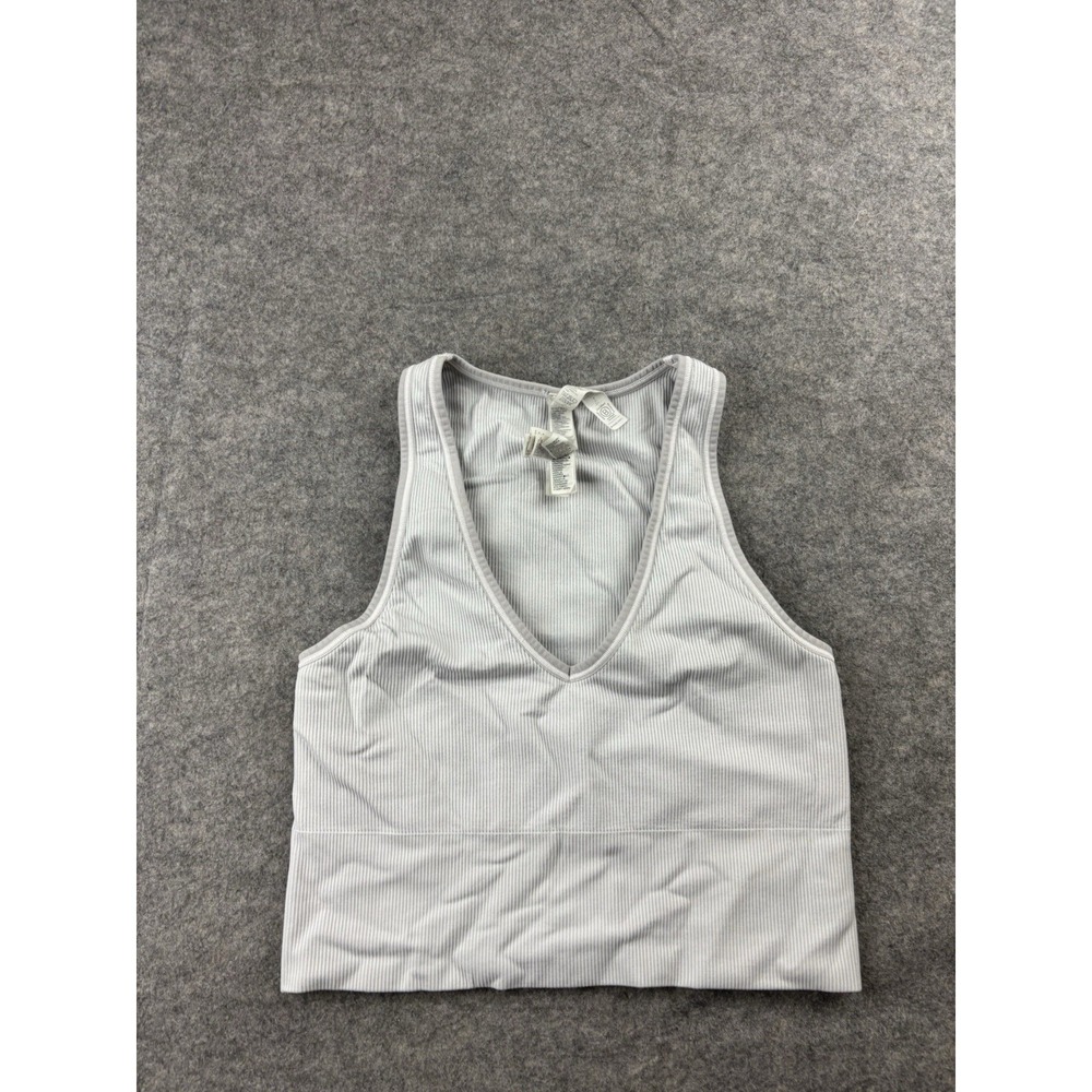 Athleta Seamless Crop V Neck Tank Top Ribbed in light grey Pilates Women's S